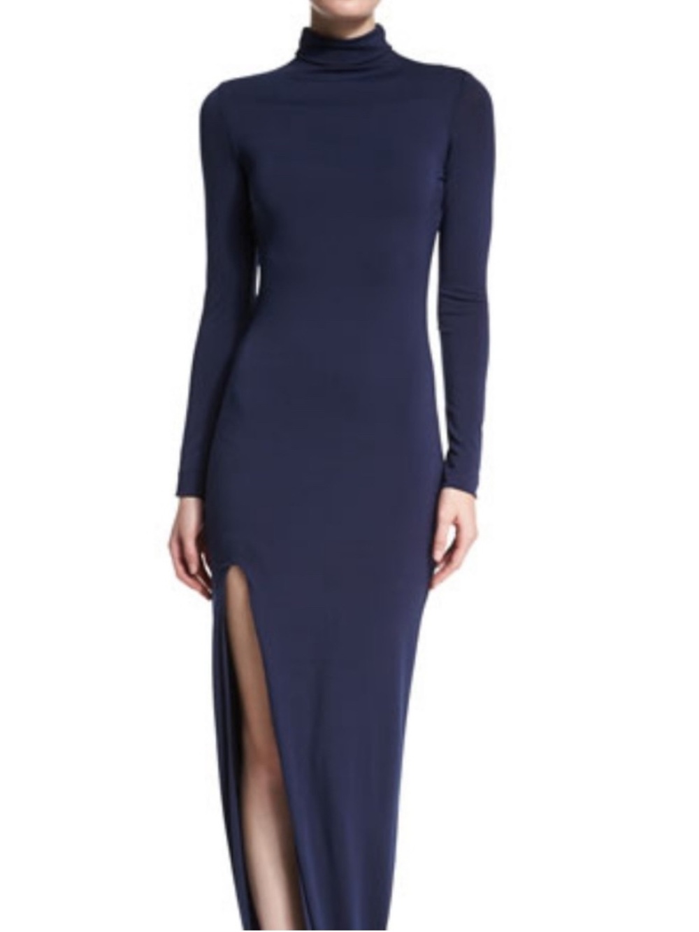 ELIZABETH &‎ JAMES Lana stretch Maxi Dress Bodycon Slit Mock Neck Black Tie S